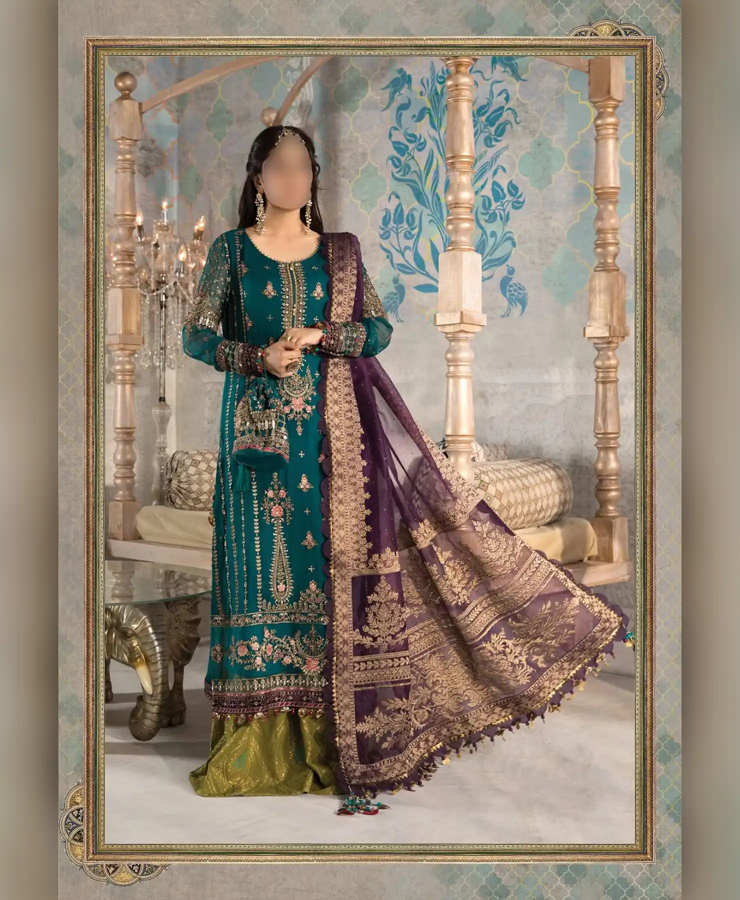 Green Purple Chiffon by Nayab Fashion Bridal Dress Ladies Fashion Women Clothing Casual Dress