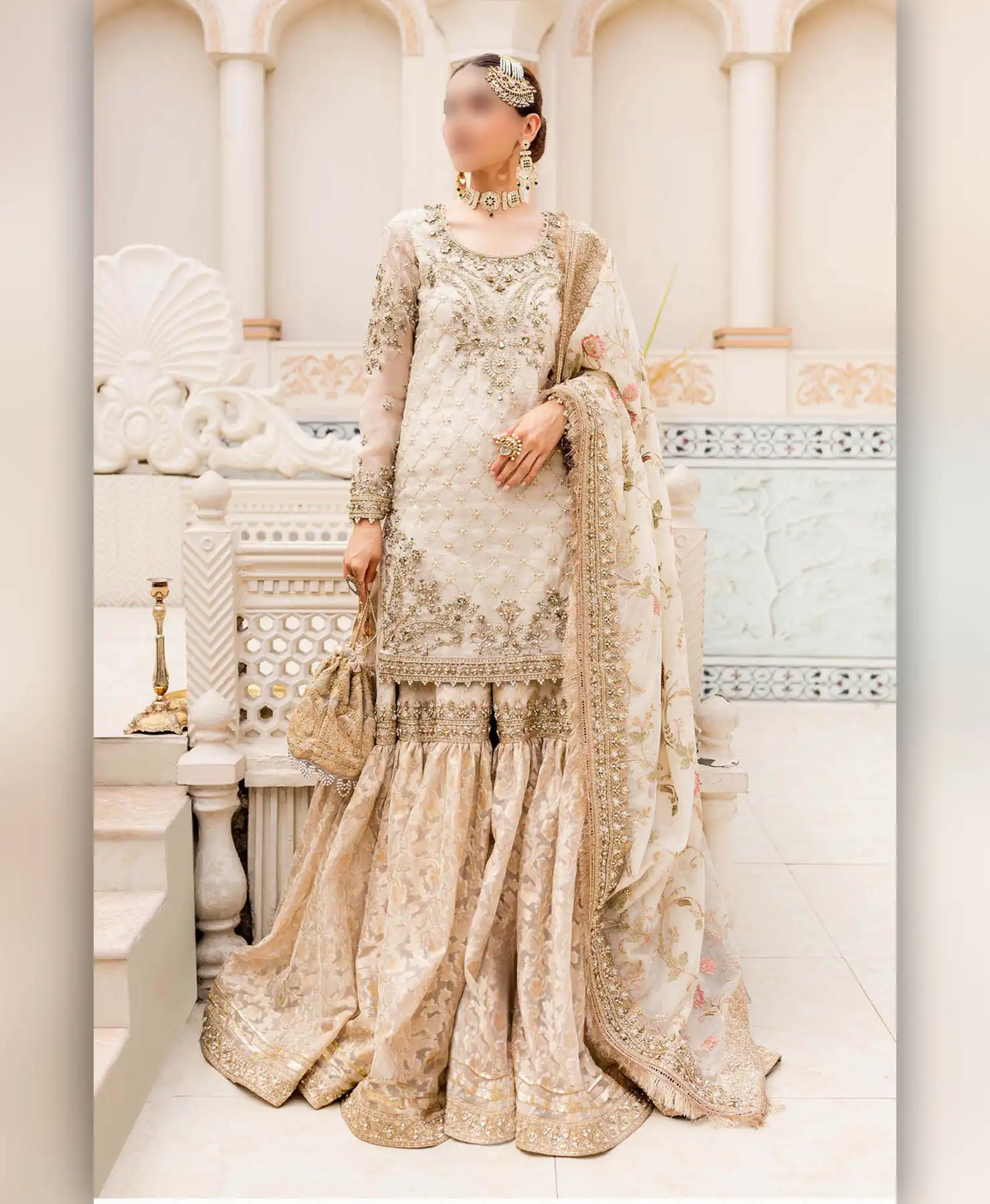 White Gold Gharara by Nayab Fashion