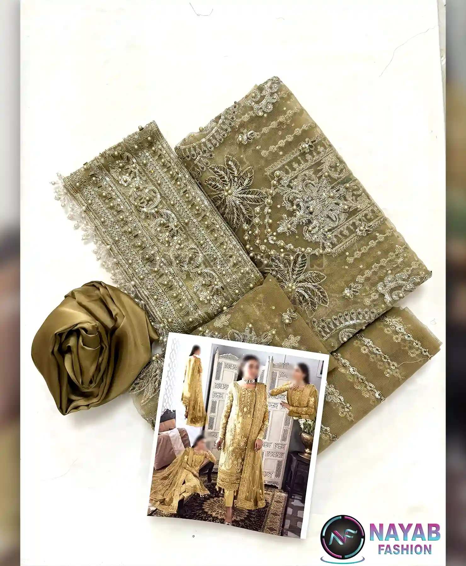 Gulal Mate Gold by Nayab Fashion Bridal Dress Ladies Fashion Unstitched Women's Clothing