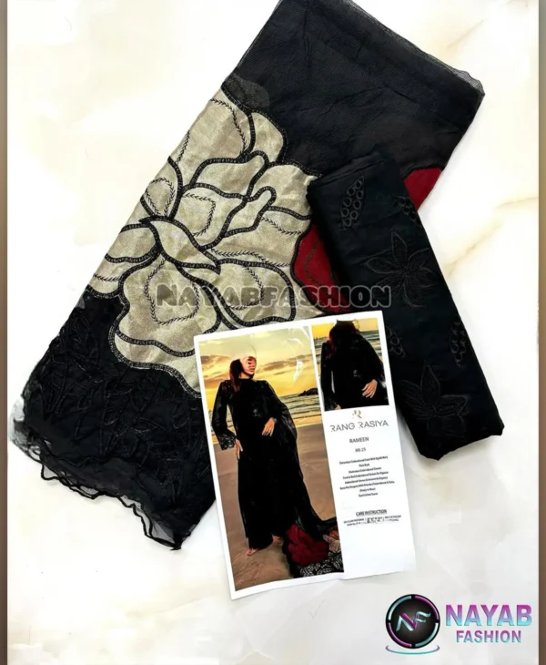 Black 3 Flower by Nayab Fashion Bridal Dress Ladies Fashion Unstitched Women's Clothing