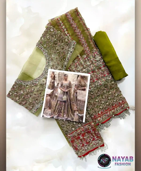 Olive Crystal by Nayab Fashion Bridal Dress Ladies Fashion Unstitched Women's Clothing