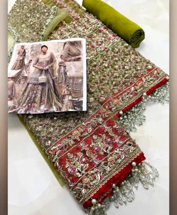 Olive Crystal by Nayab Fashion Bridal Dress Ladies Fashion Unstitched Women's Clothing