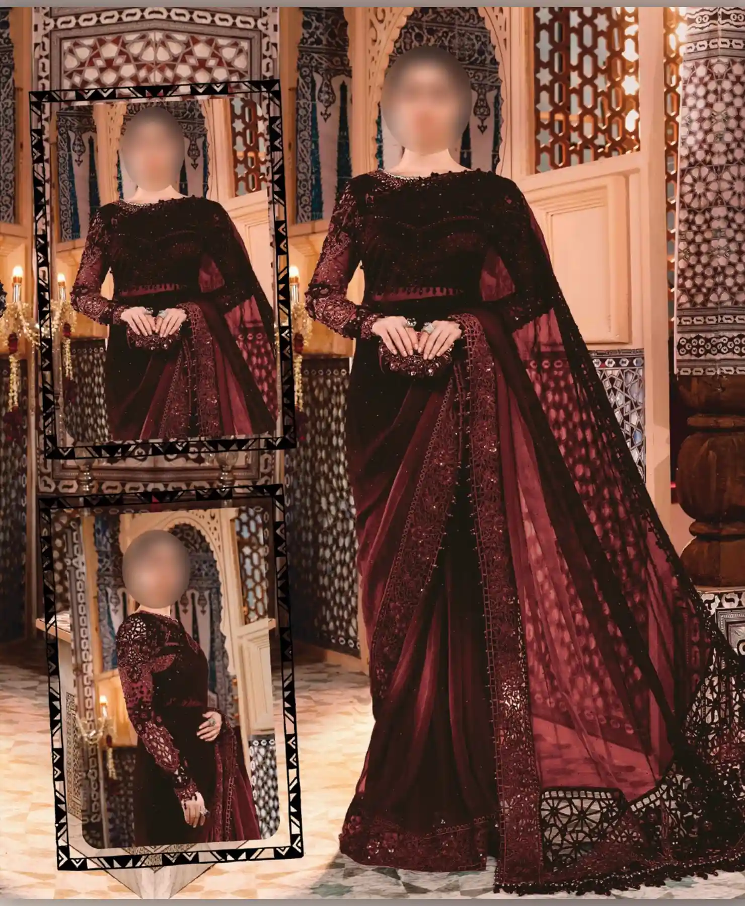 Royal Mahroon Saree by Nayab Fashion Bridal Dress Ladies Fashion Unstitched Women's Clothing