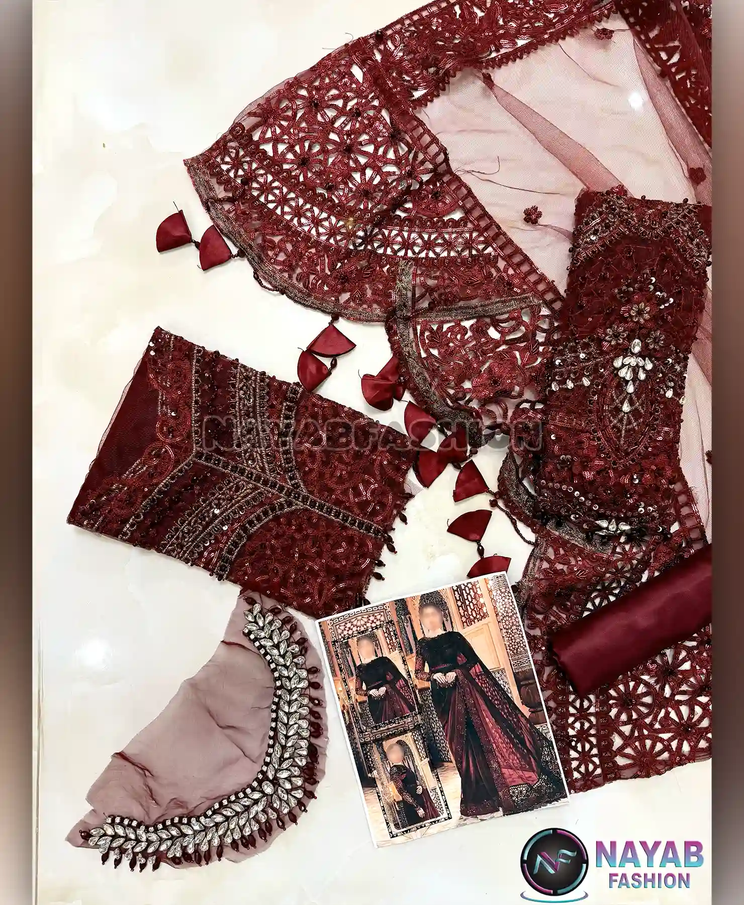 Royal Mahroon Saree by Nayab Fashion Bridal Dress Ladies Fashion Unstitched Women's Clothing