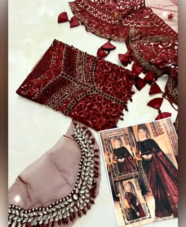 Royal Mahroon Saree by Nayab Fashion Bridal Dress Ladies Fashion Unstitched Women's Clothing