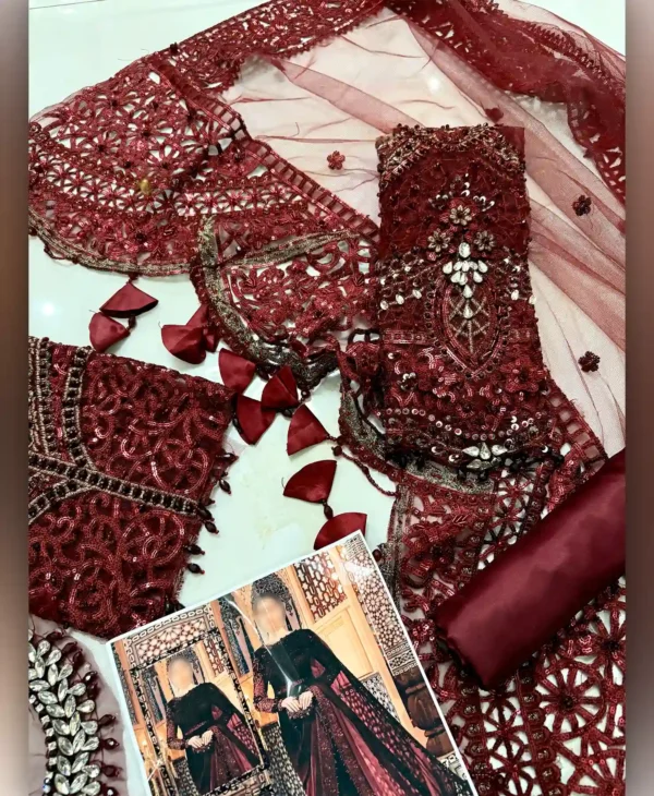 Royal Mahroon Saree by Nayab Fashion Bridal Dress Ladies Fashion Unstitched Women's Clothing